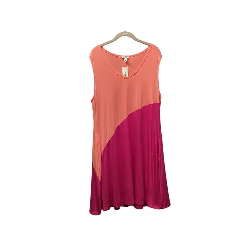 Yelete Peach And Fushia Color Block Flowy Sleeveless Travel Friendly dress Large